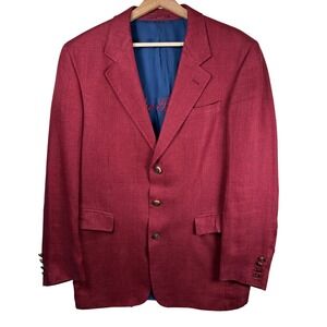 GANT "The Blazer" Mens‎ Red Plaid Slim Fit Linen Unstructured Sport Coat Jacket
